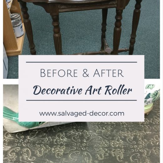 Repairing a damaged top with a textured finish using a decorative art roller and embossing medium by Salvaged Decor