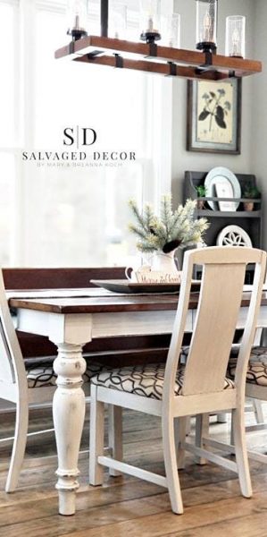 Before and After Dining Room Table with Farmhouse White from Miss Mustard Seed's Milk Paint